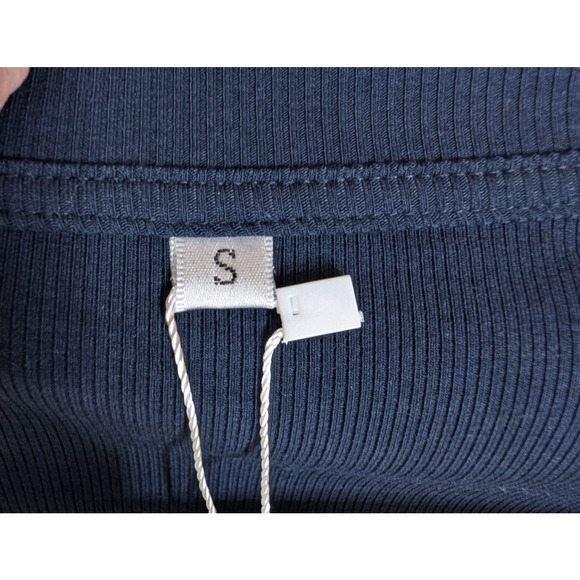 Womens Navy Ribbed Ruffle Sleeve V Neck Preppy Twee Coquette Cropped Shirt Small - Picture 5 of 7